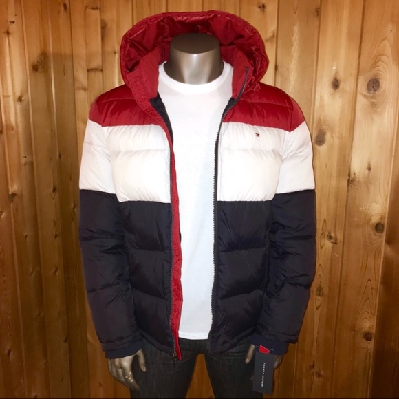 tommy hilfiger coat red white and blue